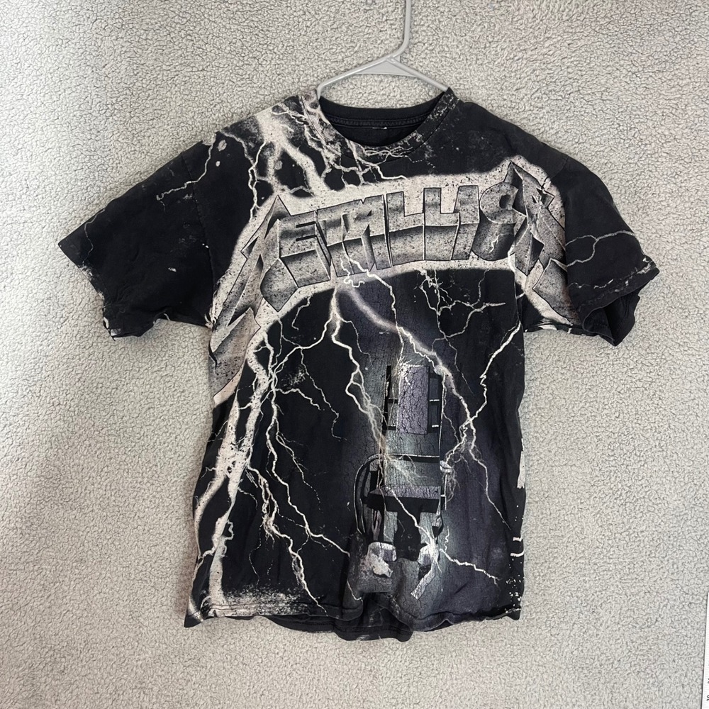 Metallica Ride the Lightning Vtg Mens Medium‎ All Over Print Black Graphic Shirt